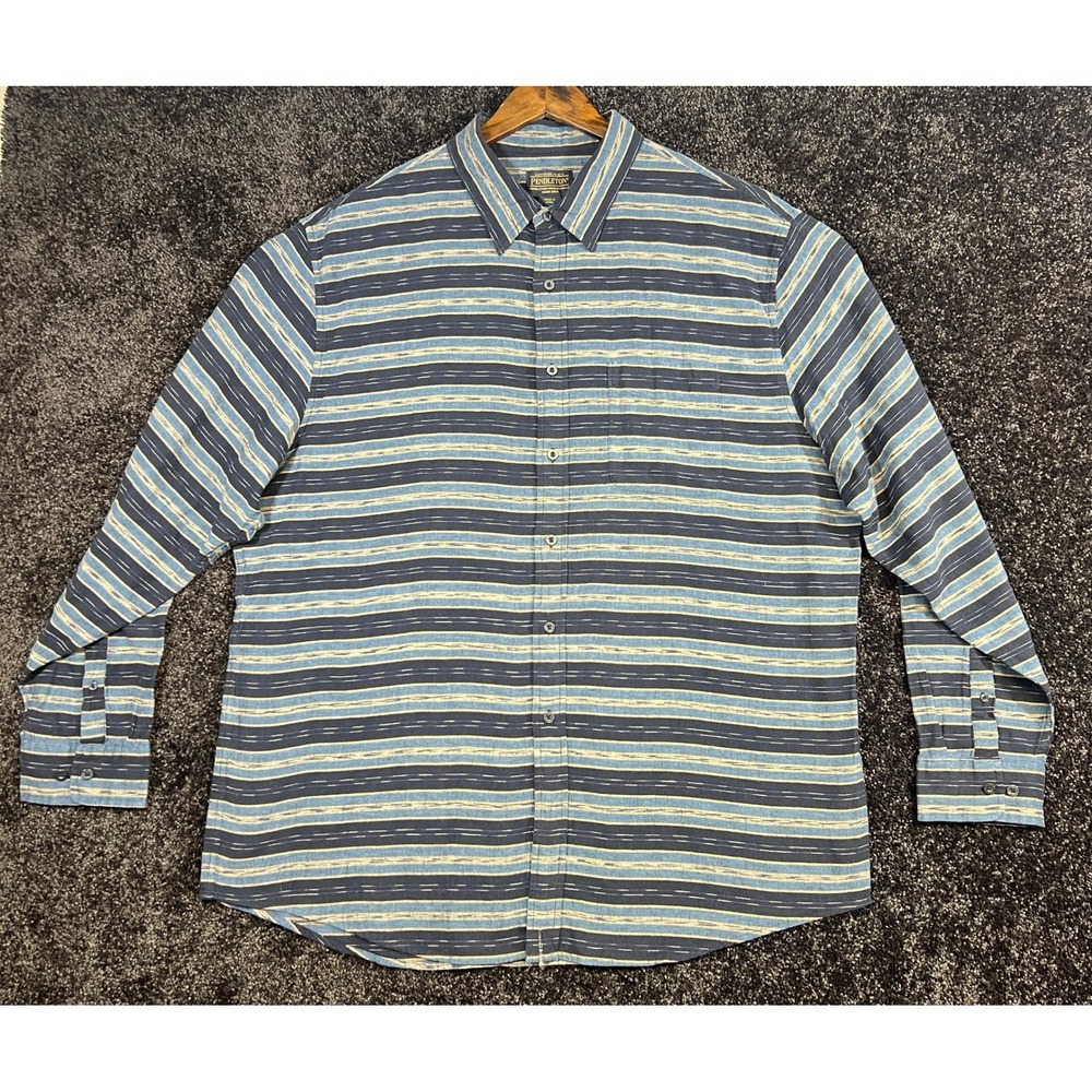 NWT Vtg Pendleton Linen Blend Button Up Shirt Striped Long Sleeve Casual Top 2XL